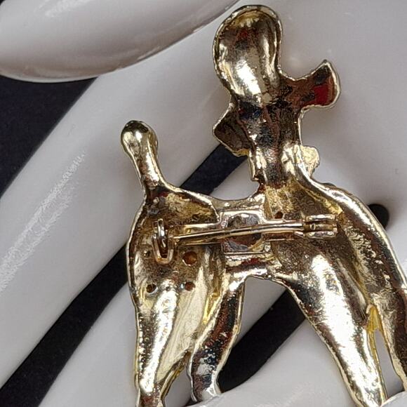 Vintage Poodle Dog Brooch, Blue Rhinestones, Gold Tone, 1950s Vintage Jewelry - Picture 4 of 9